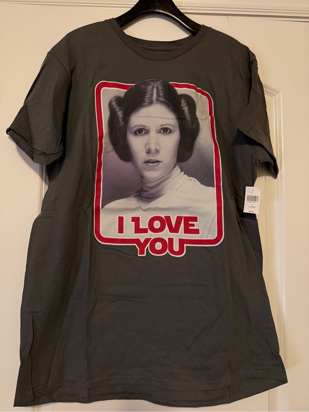 Disney Star Wars Ladies XL Gray Princess Leia "I Love You" Short Sleeve Tee. NWT